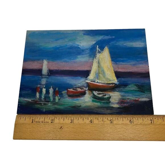 Early 21st Century Argentine Small Oil on Board Boats on the Lake Artist Signed - Picture 10 of 13